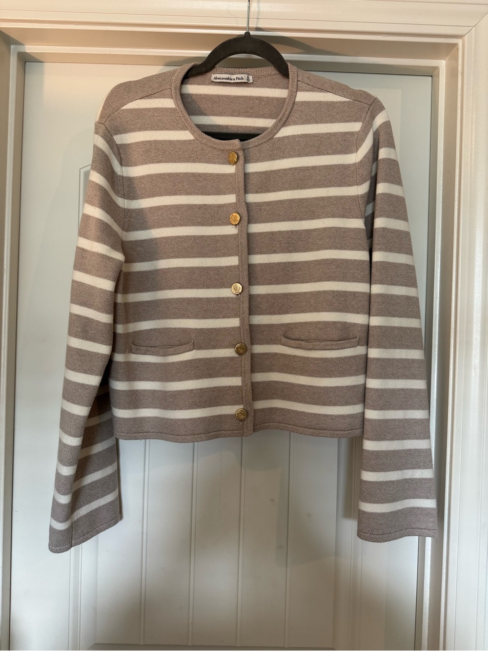 Abercrombie & Fitch Taupe and Cream Striped Button Cardigan